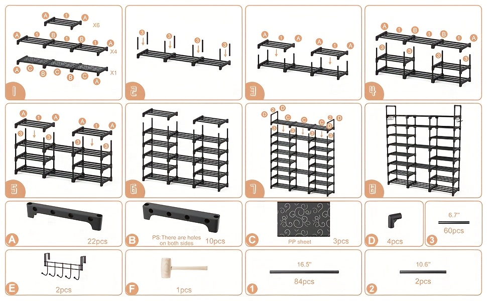 suporte de sapatos para entrada organizador de sapatos 8 camadas altas de armazenamento de sapatos 38-42   de sapatos e botas prateleira de sapatos resistente com ganchos suporte de sapatos de metal para armário quarto garagem,   detalhes 3