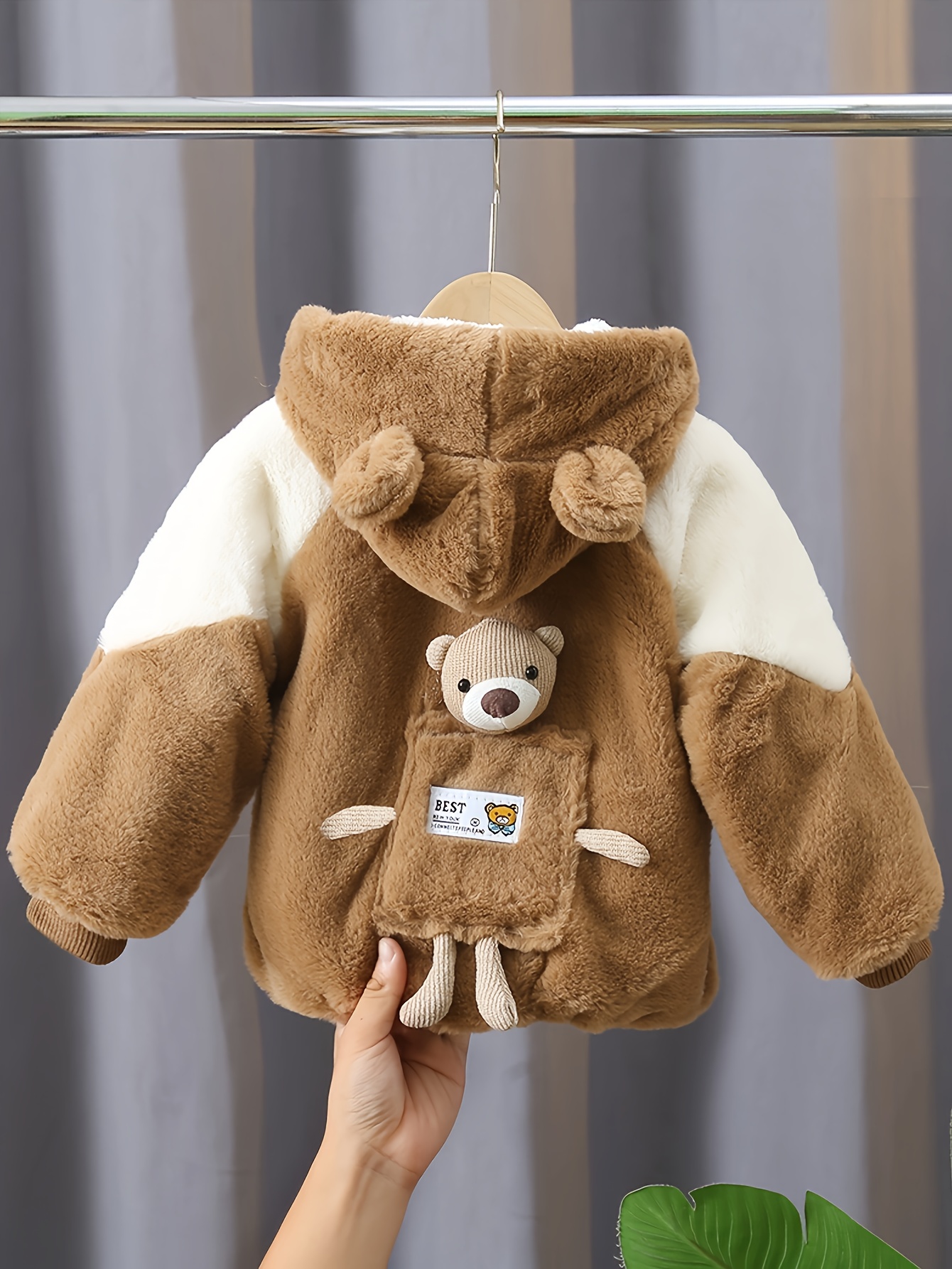 Winter Coat With Fur Hood Teddy Bear Lined Coat Boys' Fleece Lined