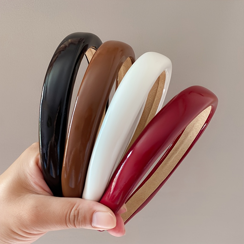 E-shop 4-teiliges minimalistisches High-End Leder Haarband mit dünner Kante, französischer Schwamm, High Skull Top Haarband, Haarspange,