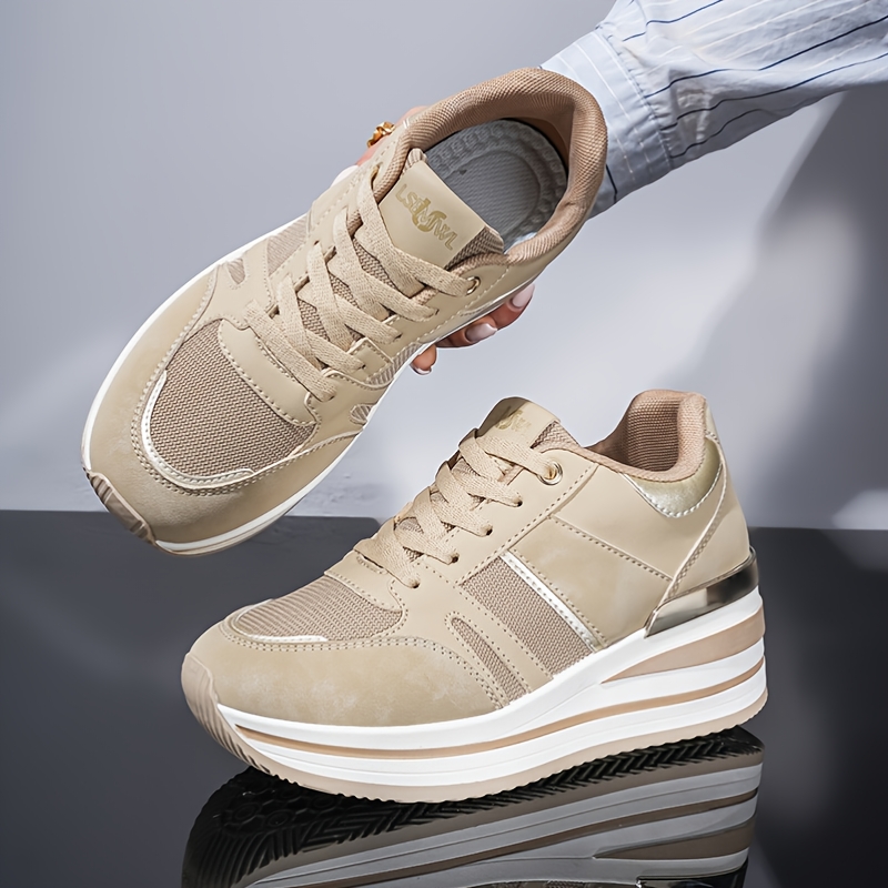 TEMU [Zapatillas deportivas] Zapatos de running para mujer con tacón en cuña, zapatos deportivos de blanda que aumentan , calzado casual para pasear