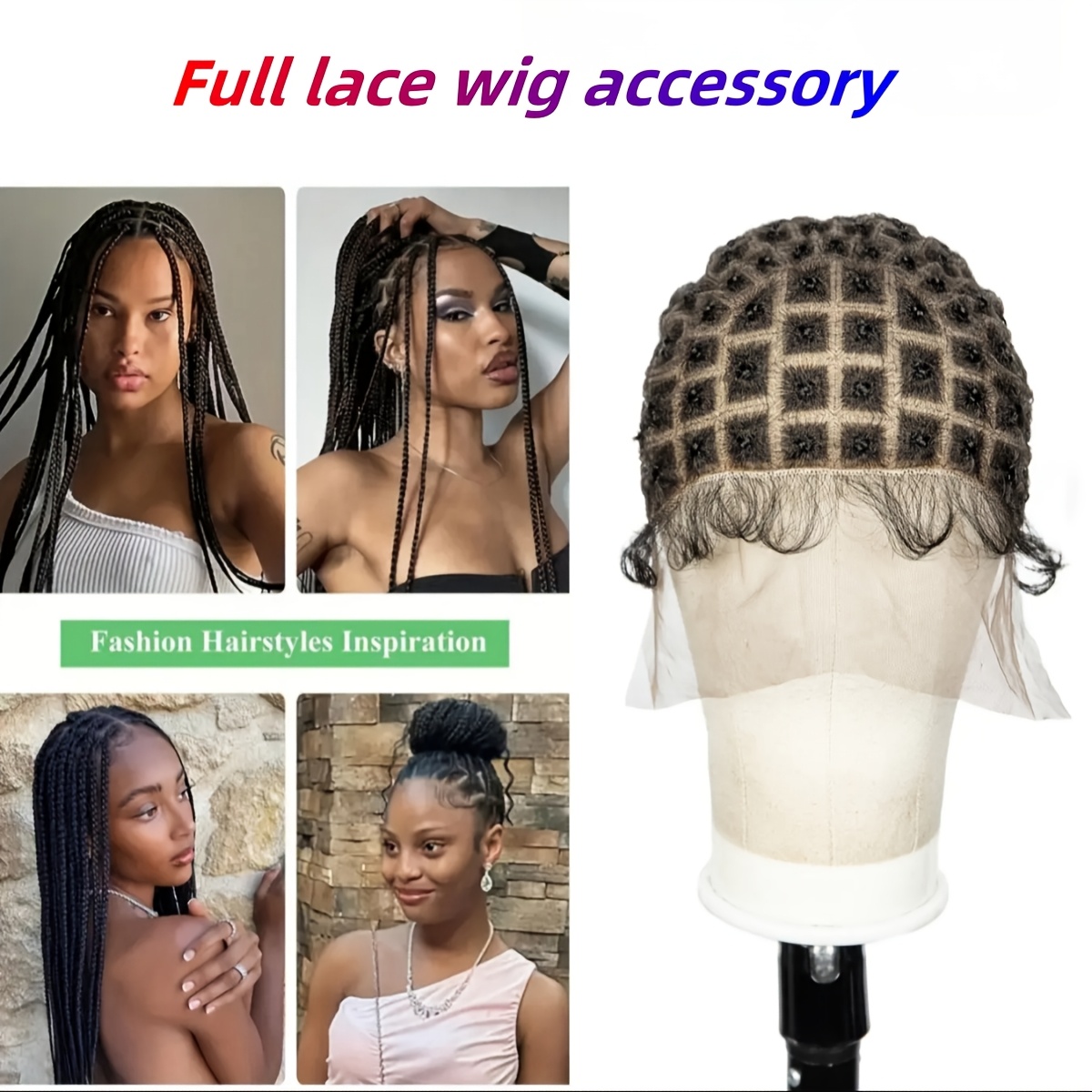 

1pc Women's Full Lace Crochet Wig Cap, Diy Braiding For Custom Wig Making, Crochet Hair Color & Type, Creative Christmas Accessory - 113 Series