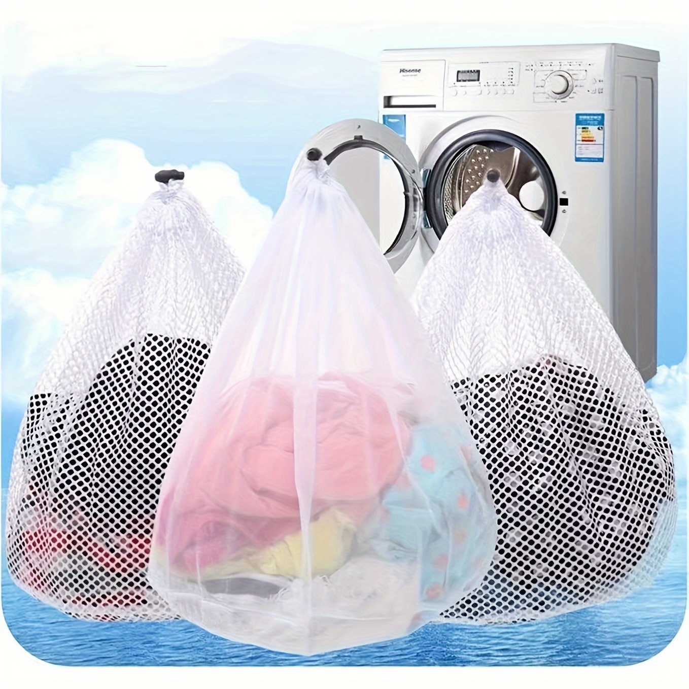 

3 Pcs Mesh Laundry Bags Washing Machine Mesh Wash Bags Jumbo, Mesh Wash Bags With Drawstring Closure, Household Dirty Clothes Storage Bag, Size 31" X 23