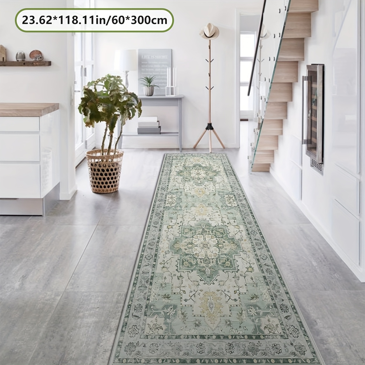 TEMU Zulida 800g/m² Golden-diamond Velvet Area Mat - Non-slip Machine Washable Low Pile Mat With Bohemian Floral Pattern, 50x150cm (19.69"x59") For