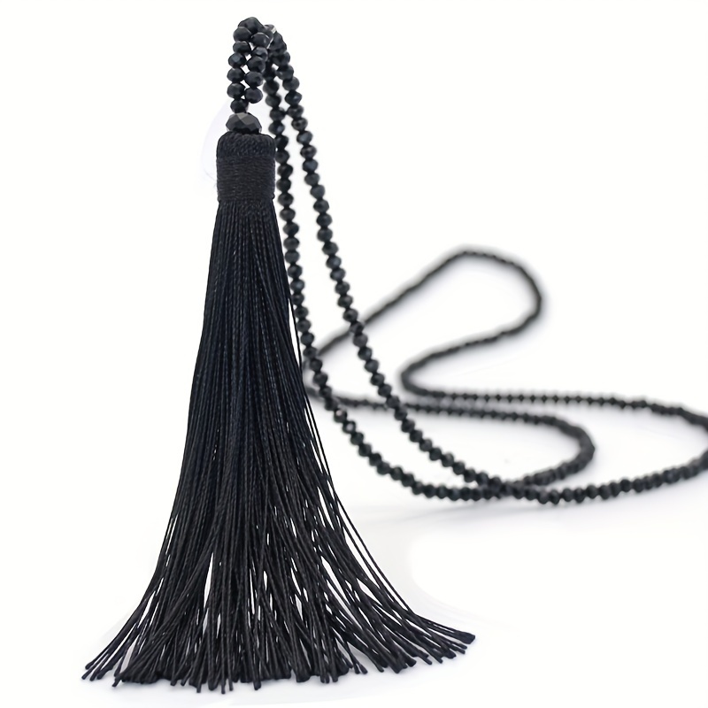 E-shop Facettierte Glasperlen Lange Halskette Bunte Quaste Anhänger Einfache Mode Pullover Kette Handgefertigter Schmuck Geschenk für Frauen
