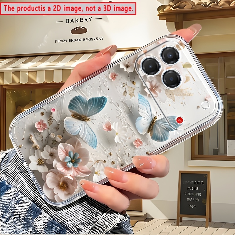 zte   z60 z70 z80 z70  neo 5 gt 5g   11 air 10 air focus 2 neo 5 5g 5   v80  80 v70   a76 v70   a34 a54 a75 a36 a35e a73 a56 a55 호환 2d 플랫 플로럴 나비 신선한 투명 낙하 방지 휴대폰 케이스, 2d 플랫