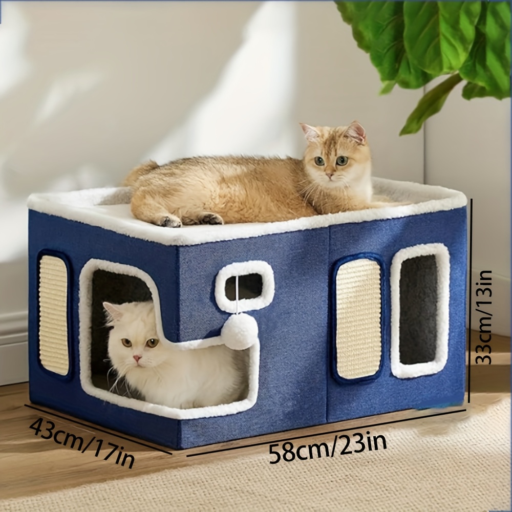 Pet Double-layer Cat Bed With Sisal Scratching Board, Universal For , , Large Pet House, Villa, Cat And Pet Supplies