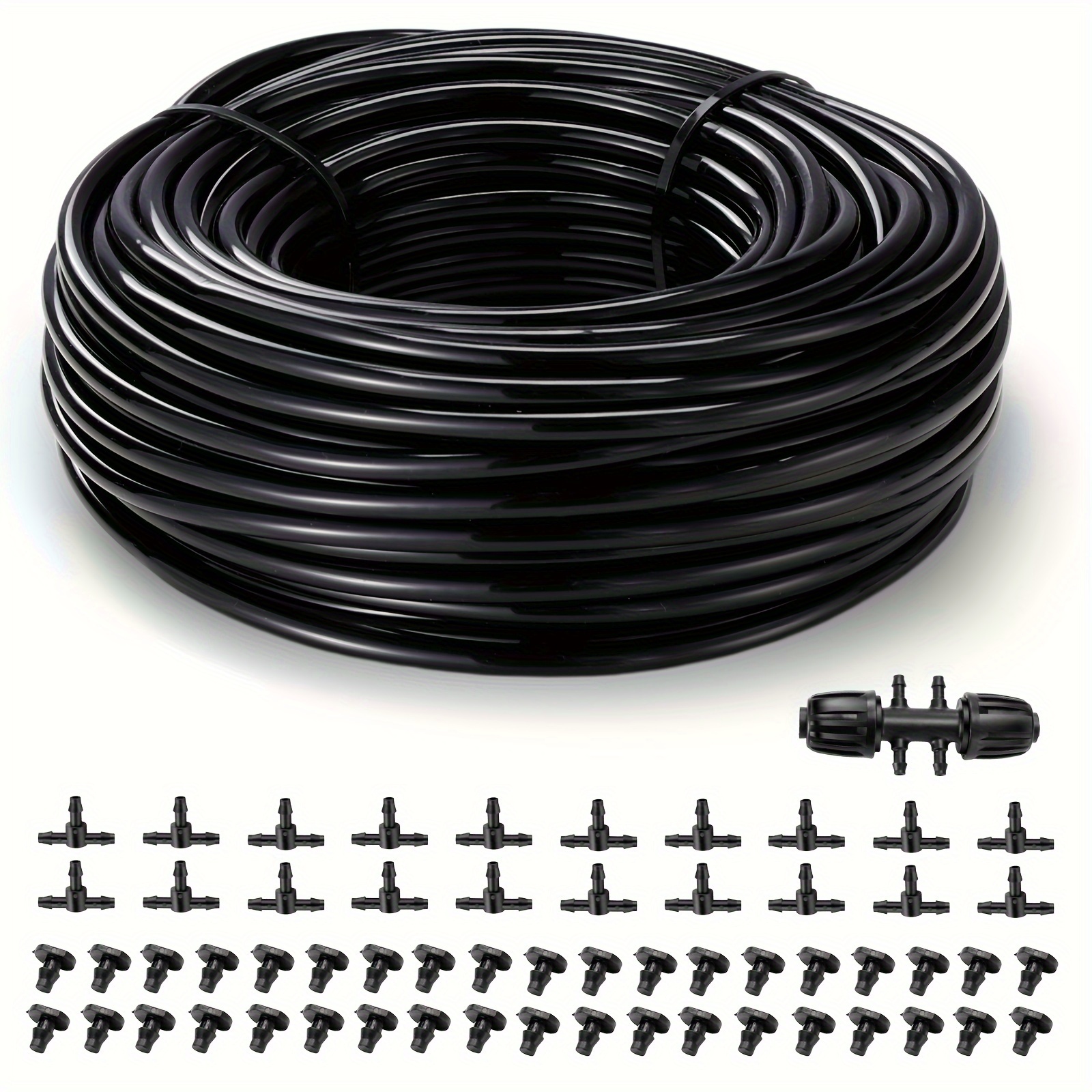 

100ft 1/4 Inch Drip Irrigation Tubing With Straight Connector And 3-way Connector Hose Garden Watering Tube Line For Garden Irrigation System