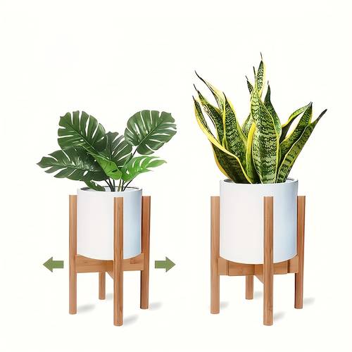 adjustable bamboo solid wood telescopic flower stand with cross pot holder expandable floor plant display shelf suitable for outdoor use balcony bay window space saving plant stand