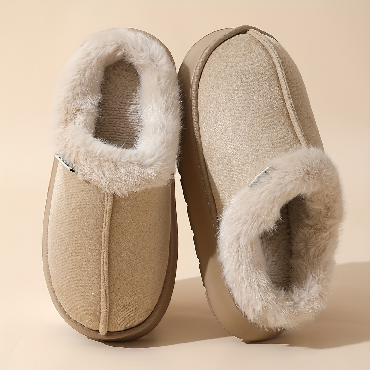TEMU Thick-soled Short-haired Plush Slippers For Comfortable And Warm Indoor And Outdoor Wear., Women Shoes