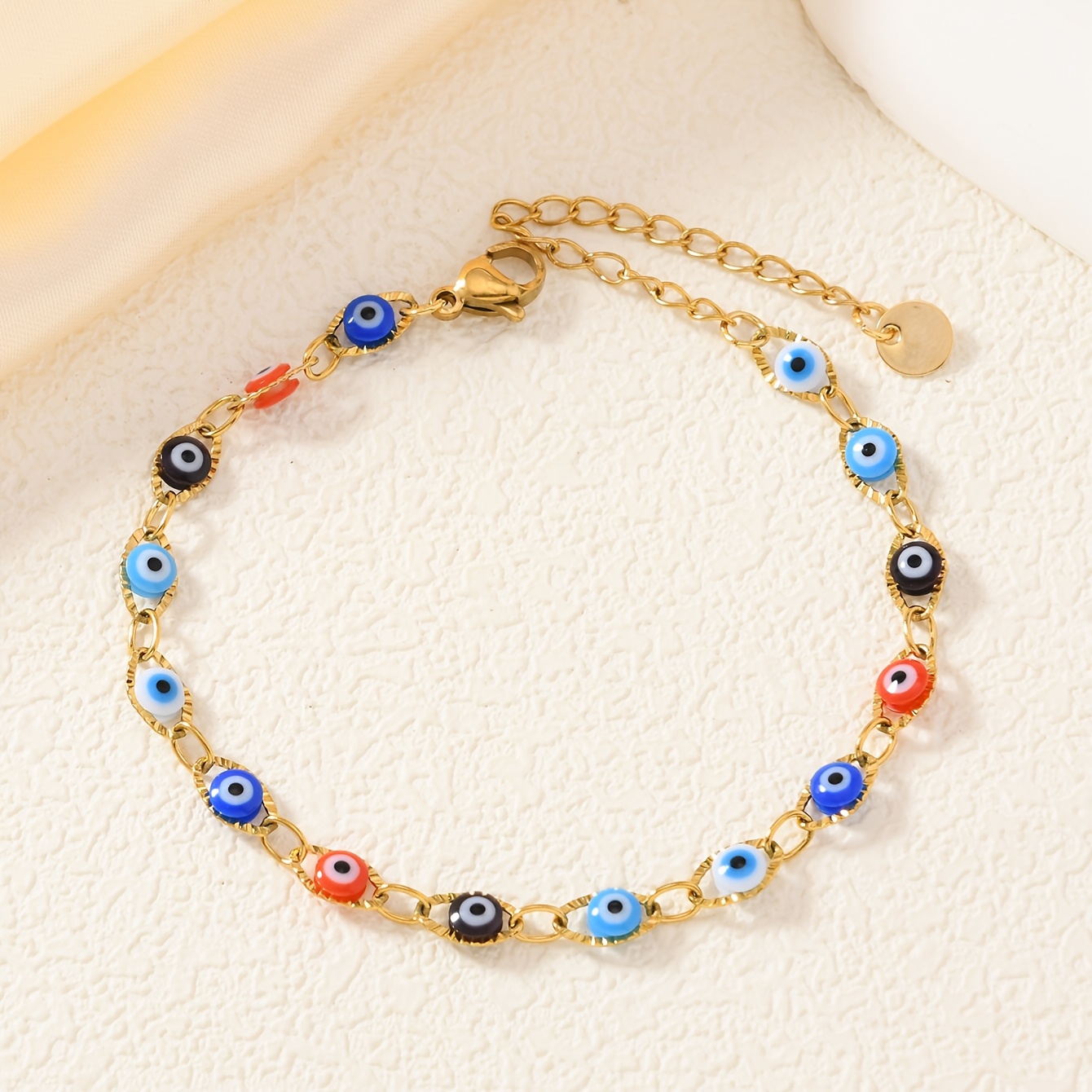 TEMU 1pc European And American Cross-border 304 Stainless Steel Evil Eye Chain Bangle Bangle Bracelet, , Fashionable, And Versatile, Niche, Simple,