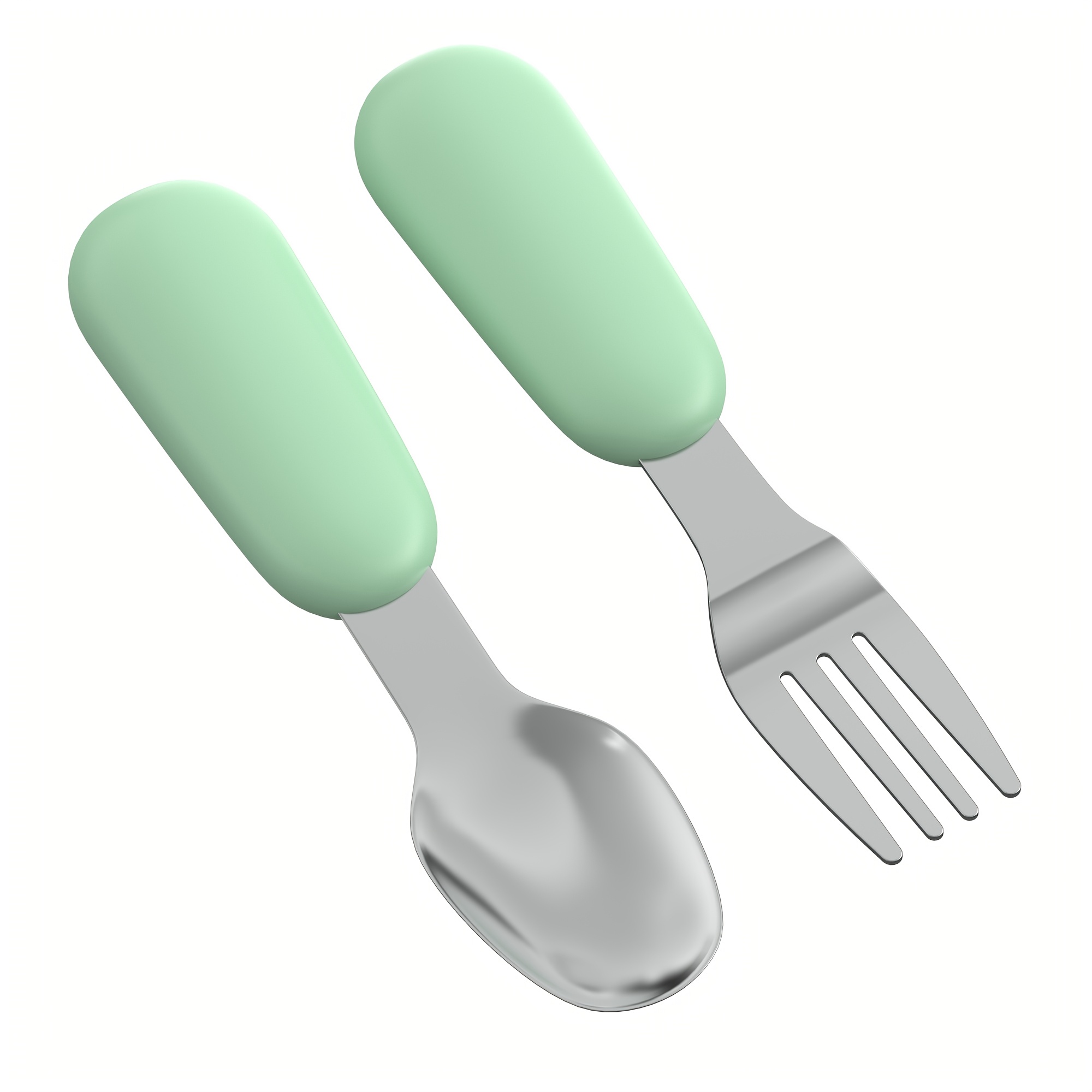 Set of 2 Stainless Steel Baby Forks and Spoons with Silicone Handles for Easy Gripping, Dishwasher Safe