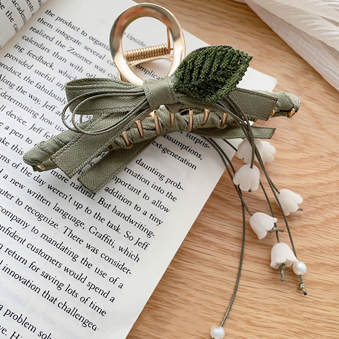 1pc Flower Bow Hair Clip Flores Convallariae Grip Clip Countryside French Flower Tassel Hair Clip For Daily Hairstyle Decoration