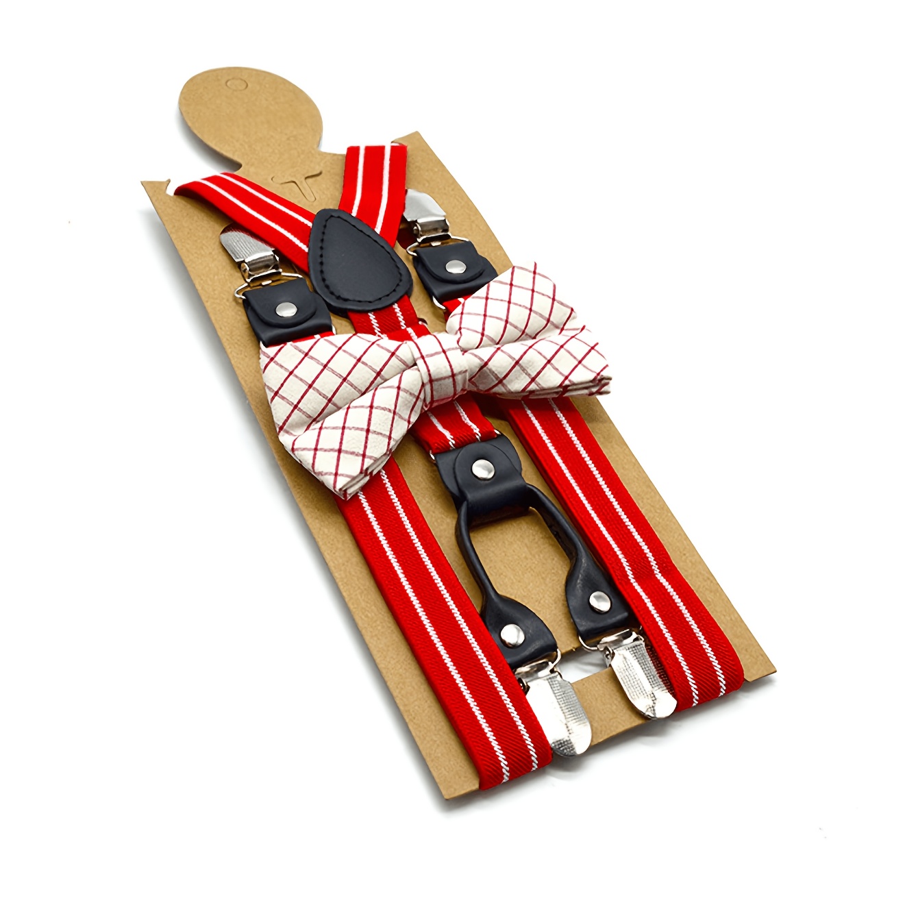 TEMU Vintage Color-block Striped Elastic Suspenders   Bow Tie 2pcs Set, Adult Suit Shirt Party Accessories