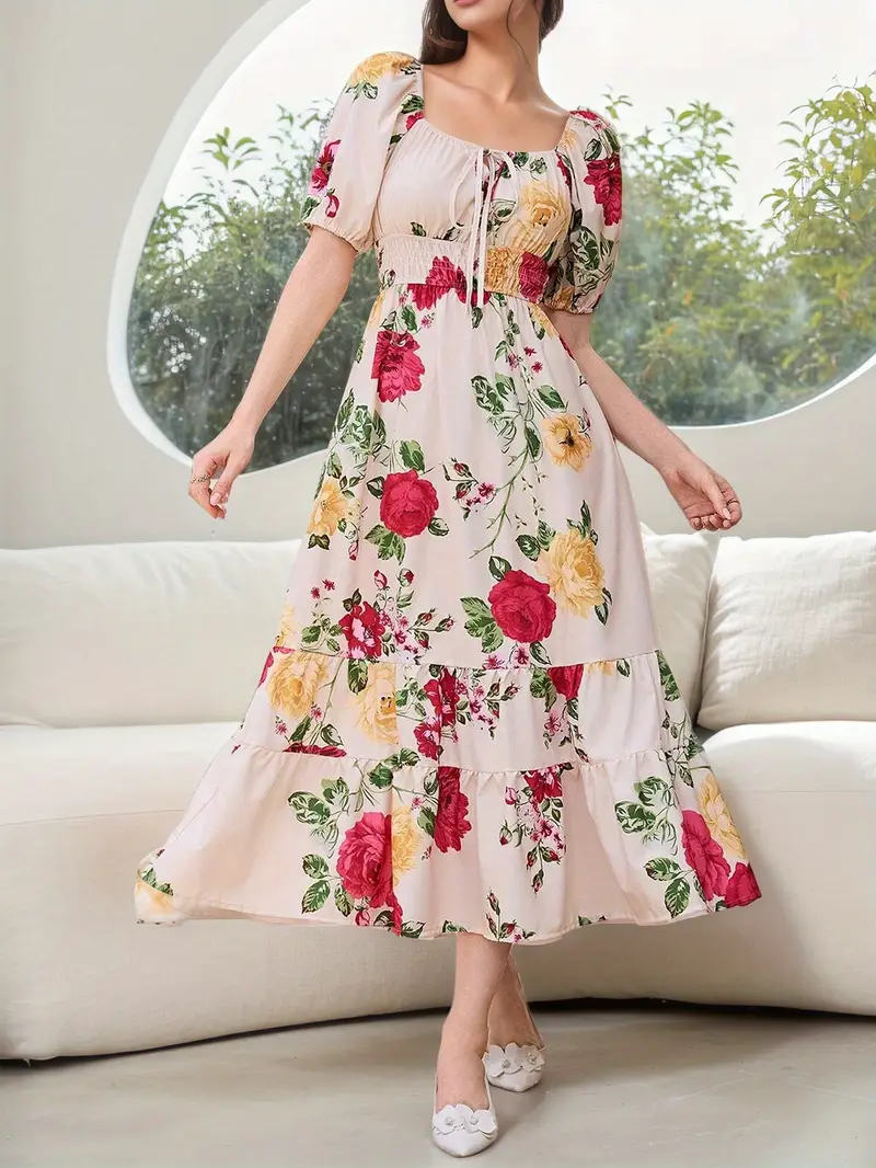 womens elegant summer floral print vintage inspired dress - Temu Oman womens elegant summer floral print vintage inspired dress - Temu Oman