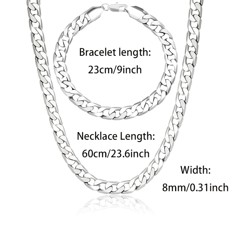 E-shop Schmuckset 925 Sterlingsilber Schmuckset, silbriges kubanisches 2-teiliges Set, Geschenk für Damen, Valentinstag-Schmuckset für Sie oder Ihn,