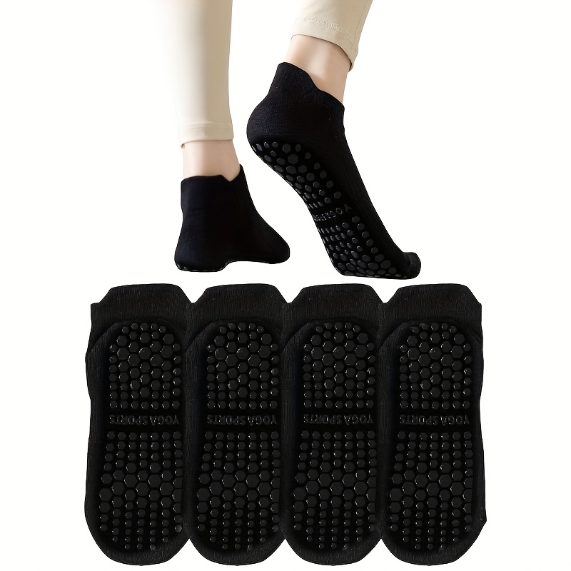 Image of Black 4 Pairs Yoga Pilates Anti-slip Ankle Socks, Women's Non-slip Grip Socks, Suitable For Ballet, Yoga, Pilates, Home Use