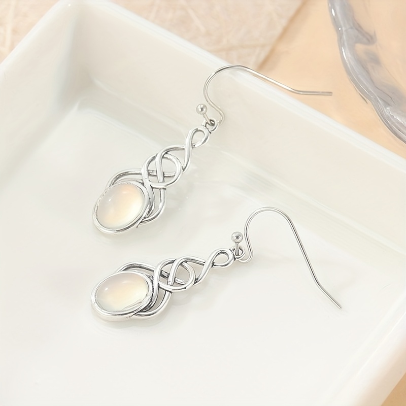 E-shop Vintage Mondstein Ohrringe im Silberlook – Bohemian Style Minimalistische Damenohrringe
