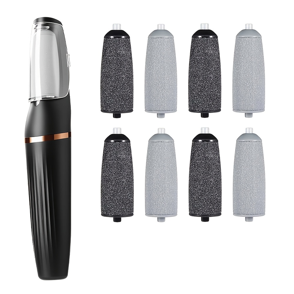 TEMU 8 Têtes Remplaçables Électrique Extracteur de Peaux Mortes, Outil de Pédicure Rechargeable Type-C, Ensemble Multi-Rouleaux pour Exfoliation des