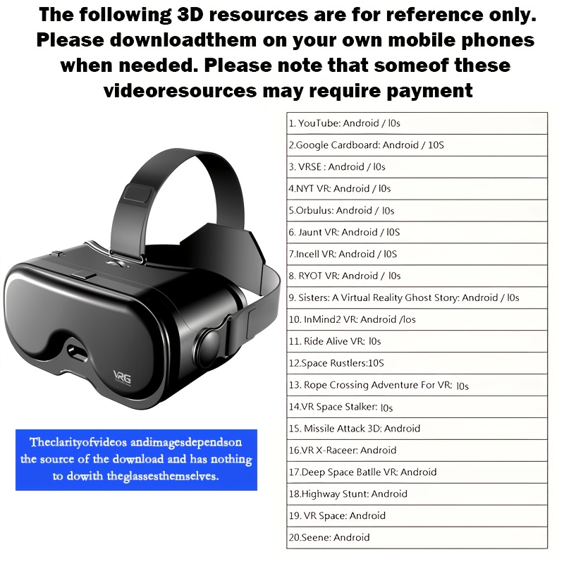 1pc 3D VR Headset, Upgraded Lenses, Ultra-Clear 4K Smart Virtual Reality VR Glasses, IMAX Theater-Level Experience, Adjustable for Myopia, VR Headset Suitable for iPhone and Android Phones