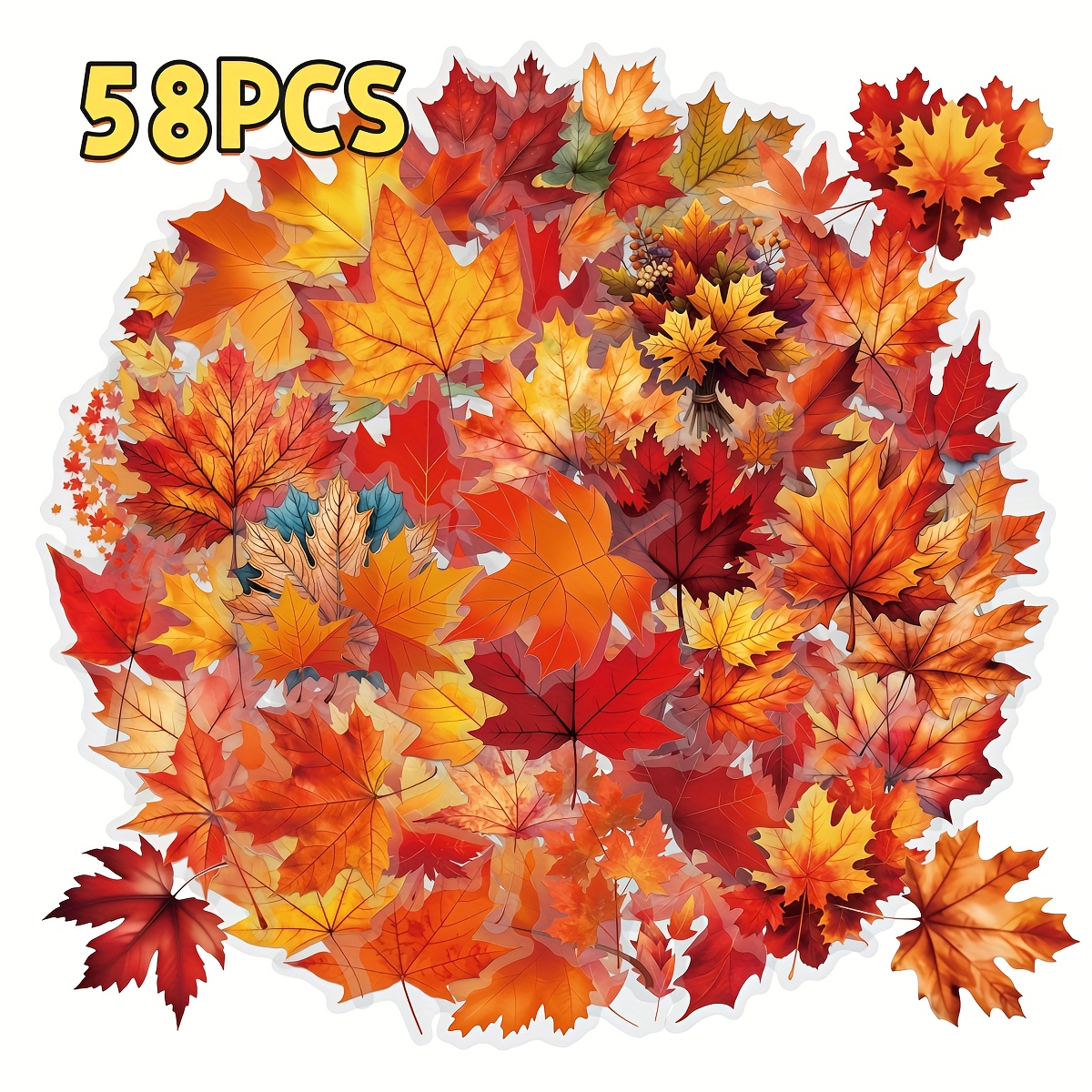 Image of 58 Transparent Autumn Leaf Stickers For Decorating Water Bottles, Helmets, Skateboards, Notebooks, And Diy Gift Bag Seals