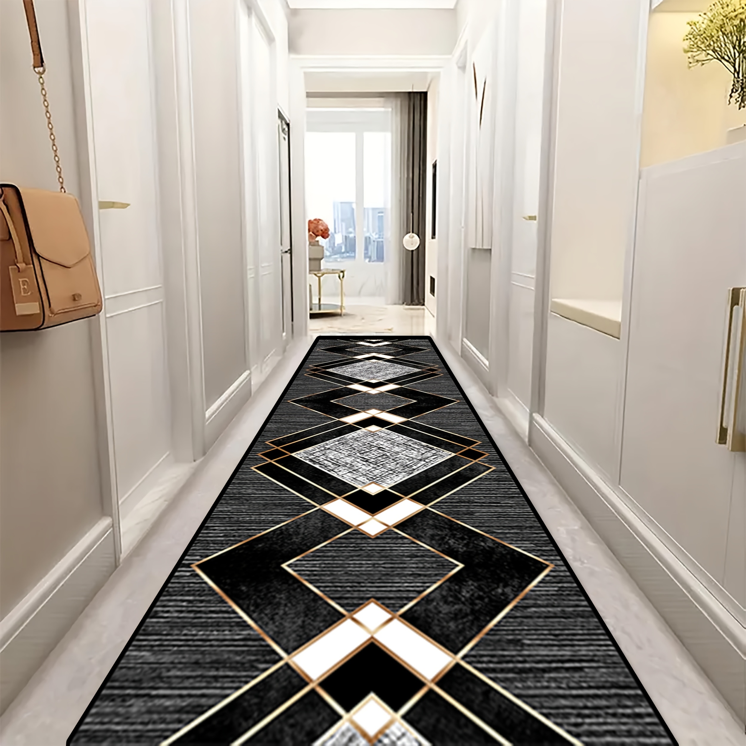 TEMU Shipping: 1pc Of Golden Diamond Velvet, A Black High-end Design Indoor Non-slip Machine-washable Easy-to-clean Large Floor Mat, A Soft And