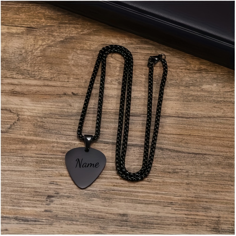 TEMU Customized Engraved Guitar Pick Pendant Necklace, Sporty Style, Made Of Durable 304 Stainless Steel Chain, Perfect Personalized Name Guitar Pick