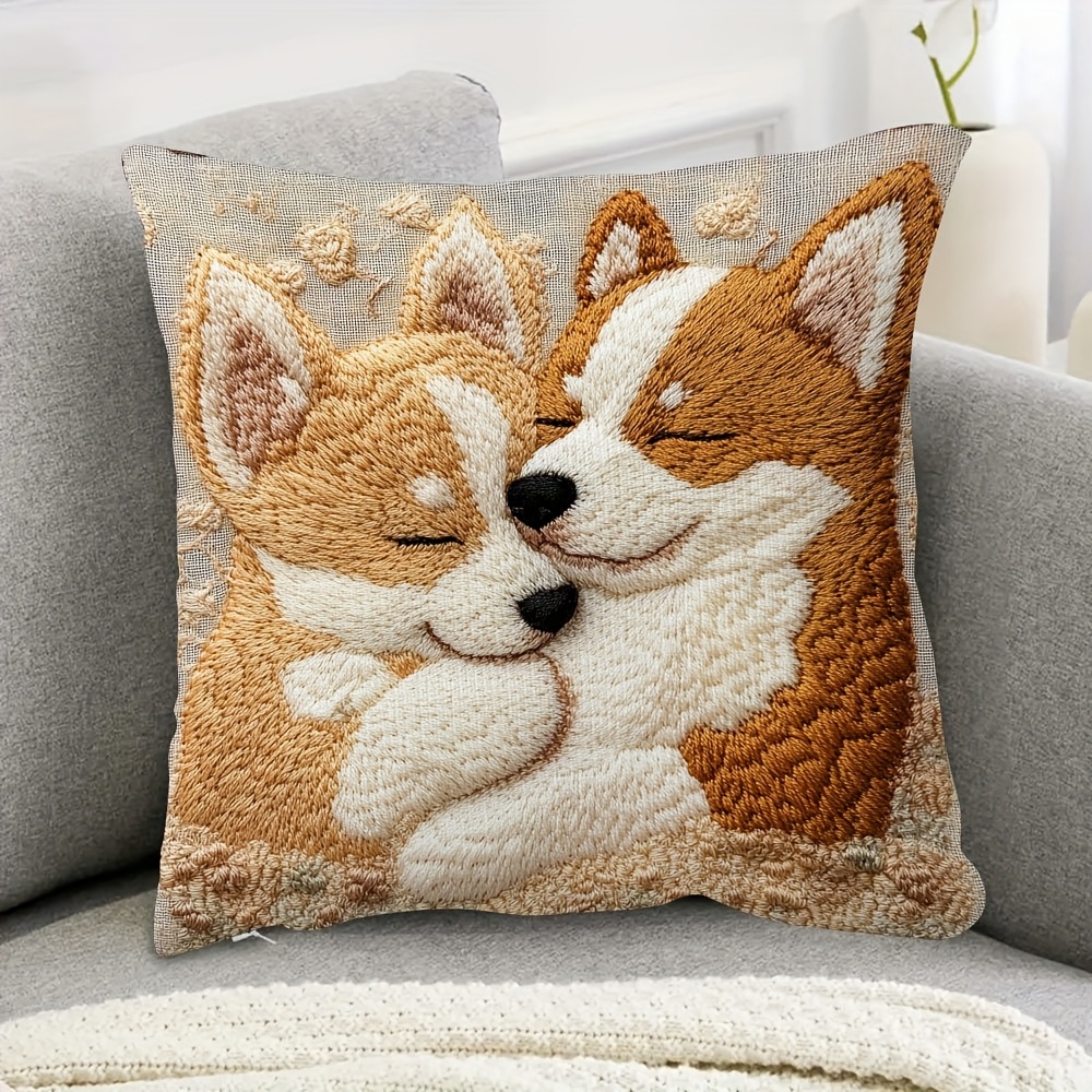 

Couple 18x18" Plush Pillow Cover - Soft, Double-sided Retro Design For Sofa & Bed Decor, Zip Closure, Hand Wash Only (pillow Not Included), Embroidery, Pillow Included