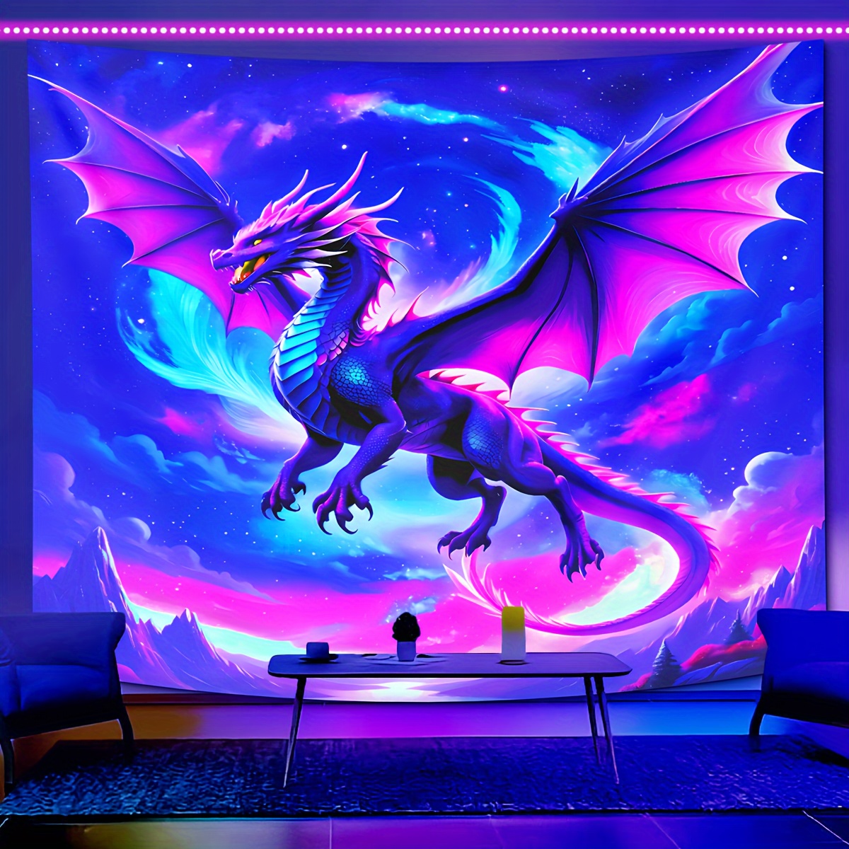 

1pc Dragon Pattern Fluorescent Tapestry, Uv Blacklight Tapestry, Wall Hanging For Living Room Bedroom Office, Home Decor Room Decor Party Decor, With Free Installation Package
