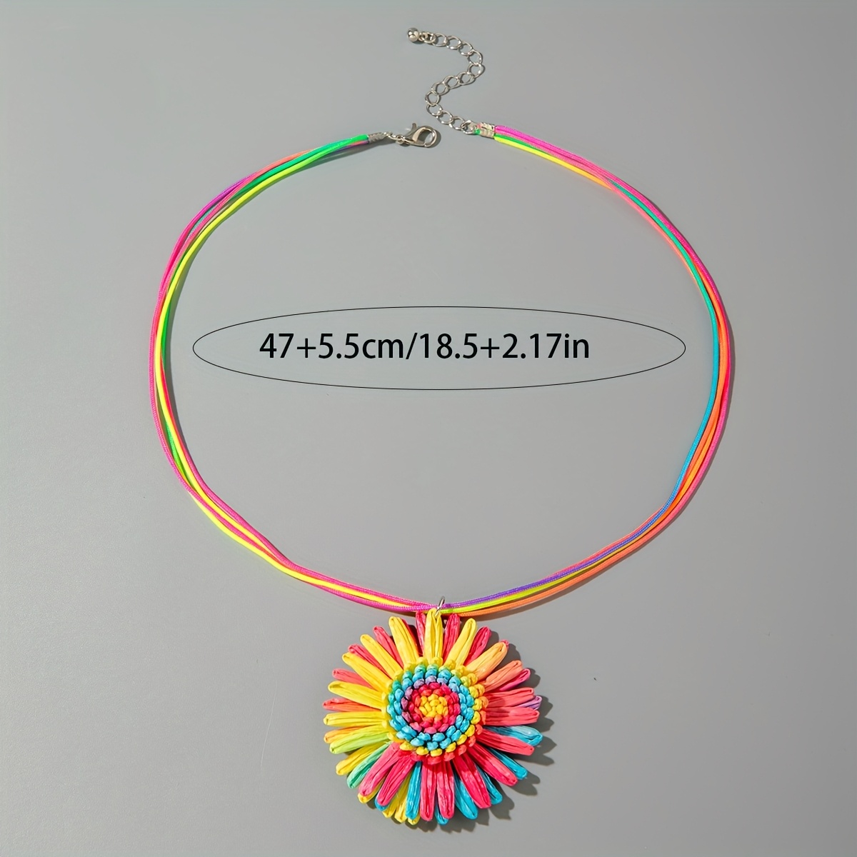 Women's Colorful Dopamine Raffia Grass Flower Pendant Necklace