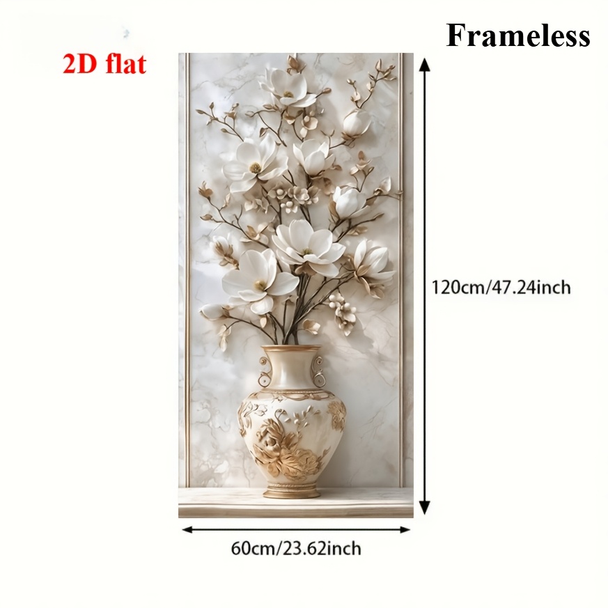 2d Flat, 1pc Oversized Frameless Canvas - Elegantly Decorated With A Golden Vase, Simple Beige/white/ - Large-sized Wall Decor For Living Room, Bedroom, Office, 2d Flat, Frameless., 2d Flat