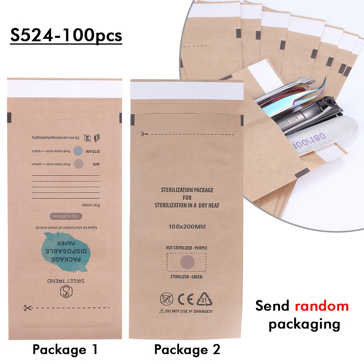 50/ 100pcs Paper Disposable Self-sealing Bags For Nails Pack High-temperature Storage Pouches Manicure Salon Tools