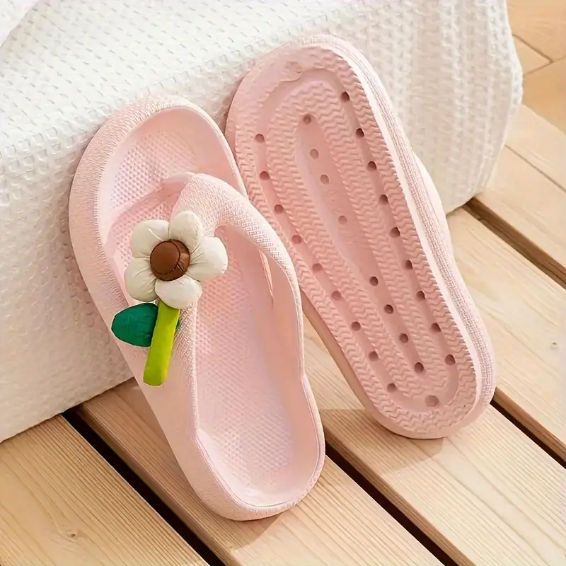 fashion flip flops with flower decor sweet slides indoor breathable non slip house shoes Product details 4