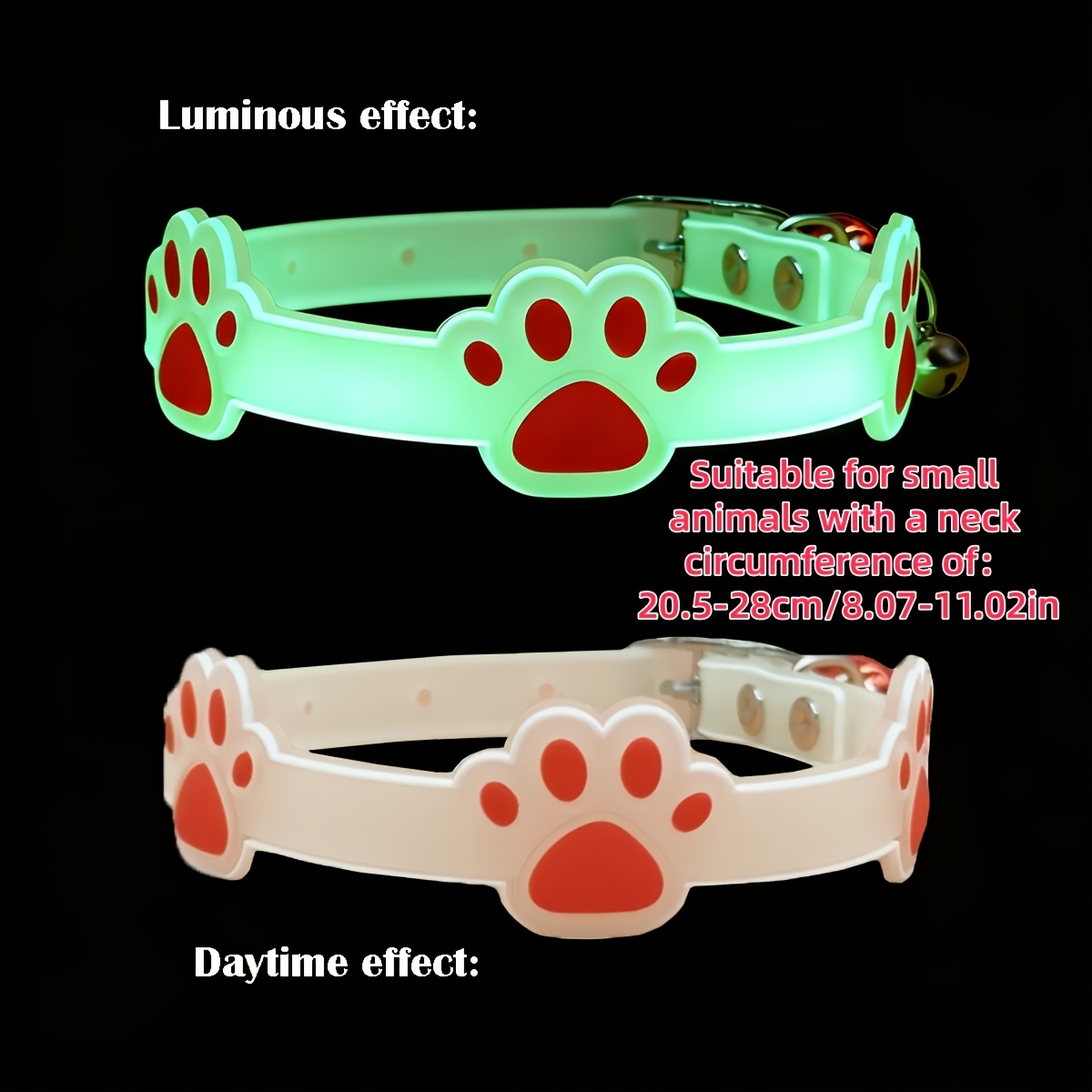 TEMU Glowing Pet Collar , Luminous Pet Collar, Adjustable Cat And Dog Collar With Night Reflection, Paw Print Pattern, Night Safety And Anti Loss