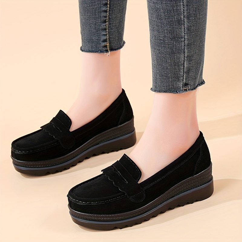 Mocasines con plataforma acolchada para mujer, zapatillas sin cordones de  color sólido, zapatos informales con punta redonda