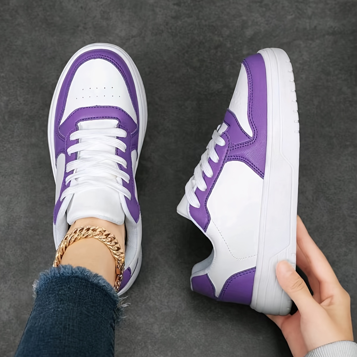 VBEDKDEB Damen Sneaker Slip On - Bequeme Weiße Freizeitschuhe