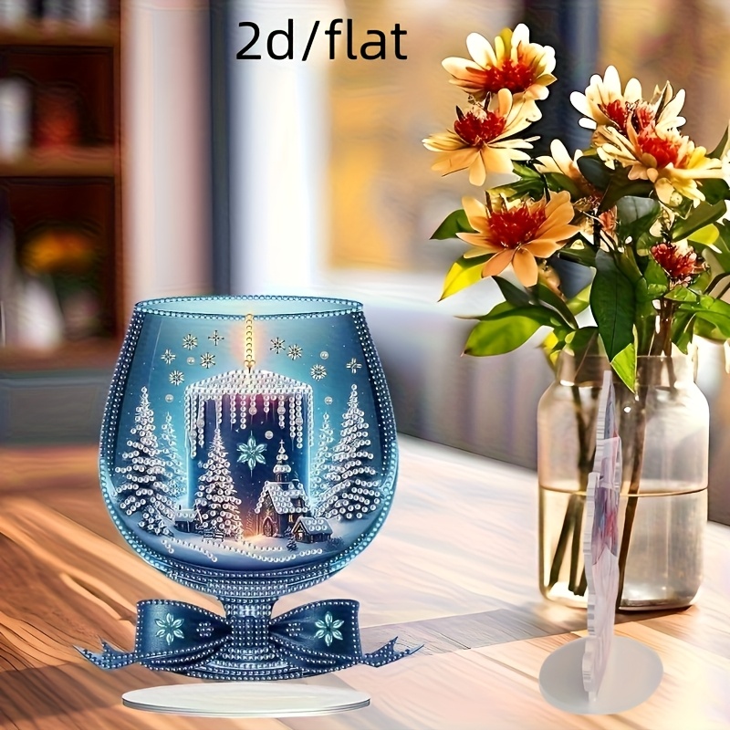 Image of 2d/flat Diy Desktop Painting Set, Special Shape Rhinestone Tabletop Decoration, Home Standing Gemstone Painting Craft Kit, Gift (wine Glass )