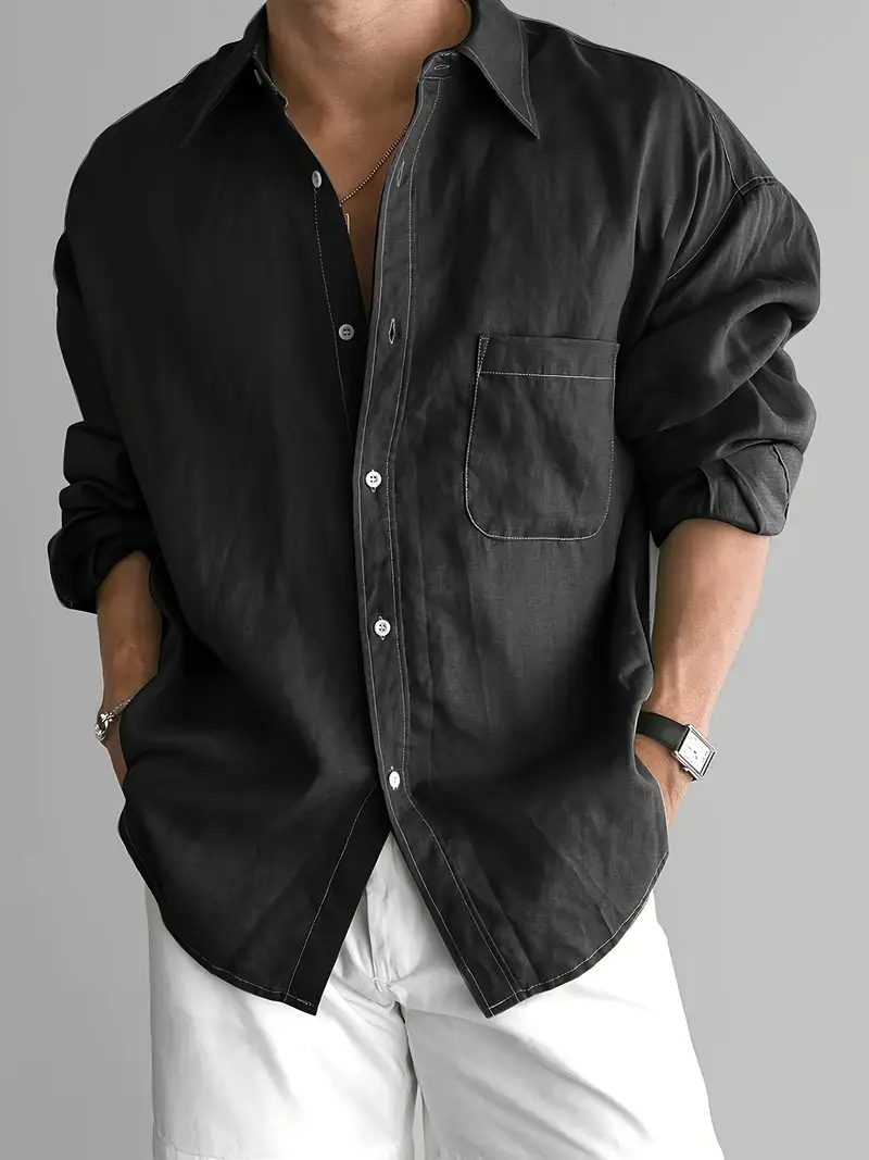 mens olive green white contrast dress shirt classic collar h size fit long sleeve button up button collar shirt for business casual outdoor casual attire machine washable formal blouse Product details 5