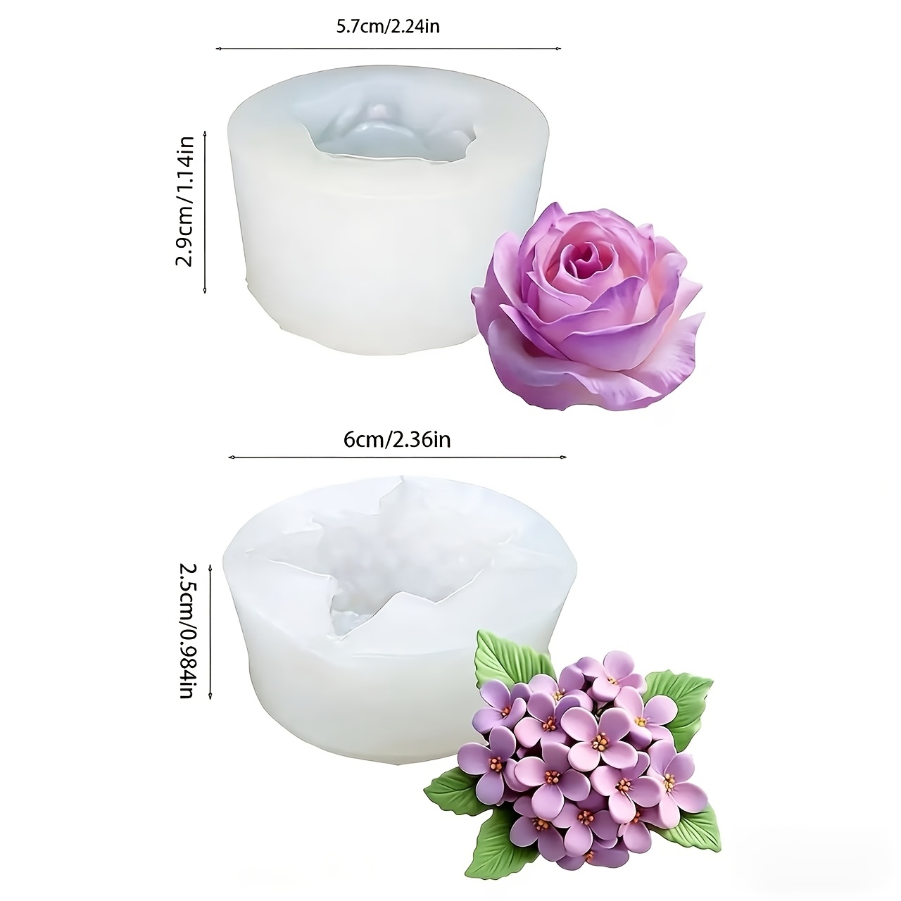 E-shop Zwei Silikonformen mit Rosen und Syringen in 3D, entwickelt für Harz- und Kerzenformen, geeignet für handgefertigte Kerzen, Harzhandwerk, Seife,