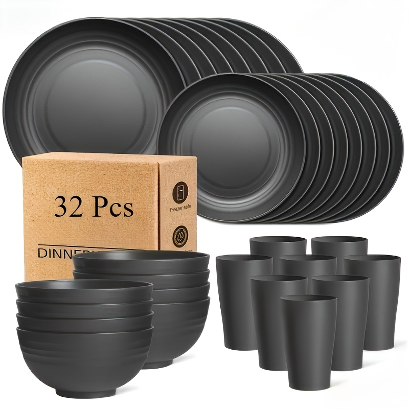 Image of 32/16pcs/set Durable Dinnerware Set - Microwave & Dishwasher Safe - Reusable Plates, Bowls, And Cups - Use!