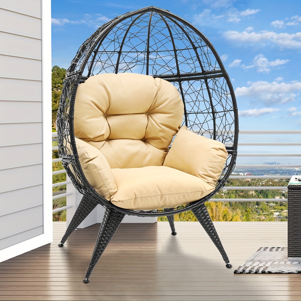 

Dwvo Egg Chair Wicker Teardrop Chair Outdoor Indoor Large Lounger With Cushion