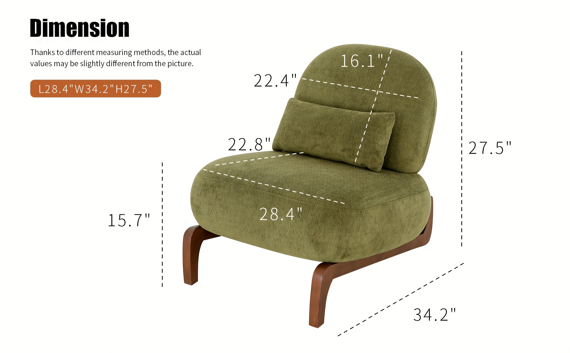 Cute Accent Chair with Solid Wood Legs, Velvet Living Room Chair with Soft Cushion, Cozy Bedroom Chair, Comfy Armless Reading Chair for Apartment, Waiting Room, Balcony