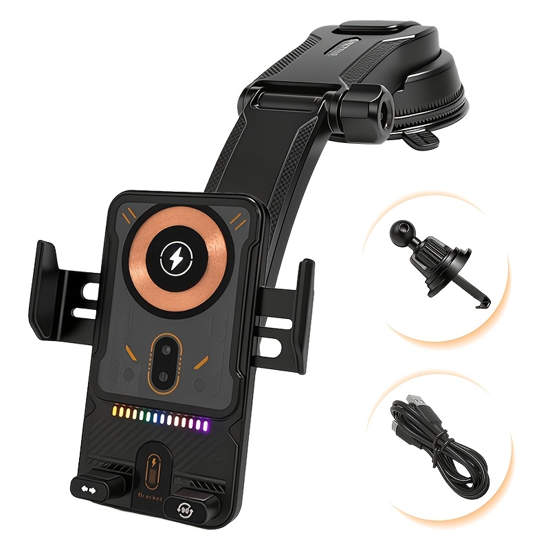 Image of Car Wireless Charger, 15w Charging Phone Holder, Built-in Battery, Auto Sensing Horizontal And Vertical Rotation, Compatible With Iphone 17 16 15 14 13,