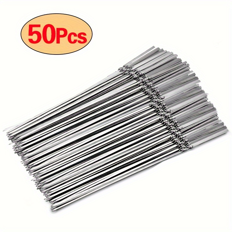 TEMU Stainless Steel Bbq Skewers - Heavy-duty 304 Grade Flat Needle Kebab Sticks With Sharp Pointed Tip & Rounded Edges, Rust-resistant & Easy- For