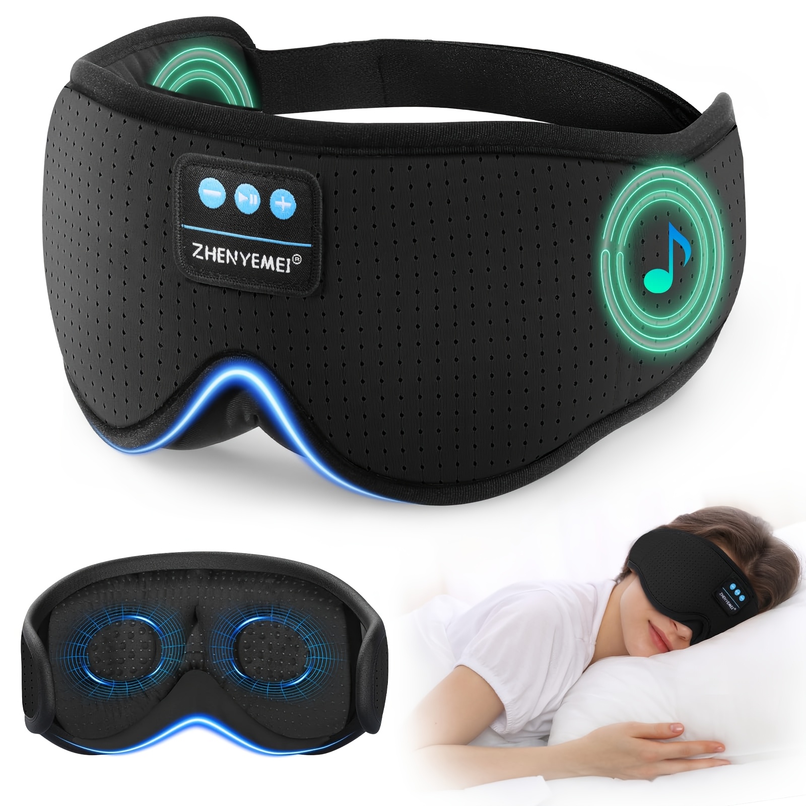TEMU 1pc Sleeping Eye Mask, White Noise Sleep Mask, Wireless Music Earphone Eye Mask, With 16 Natural , 100% Light-blocking, Supports Calls | Has