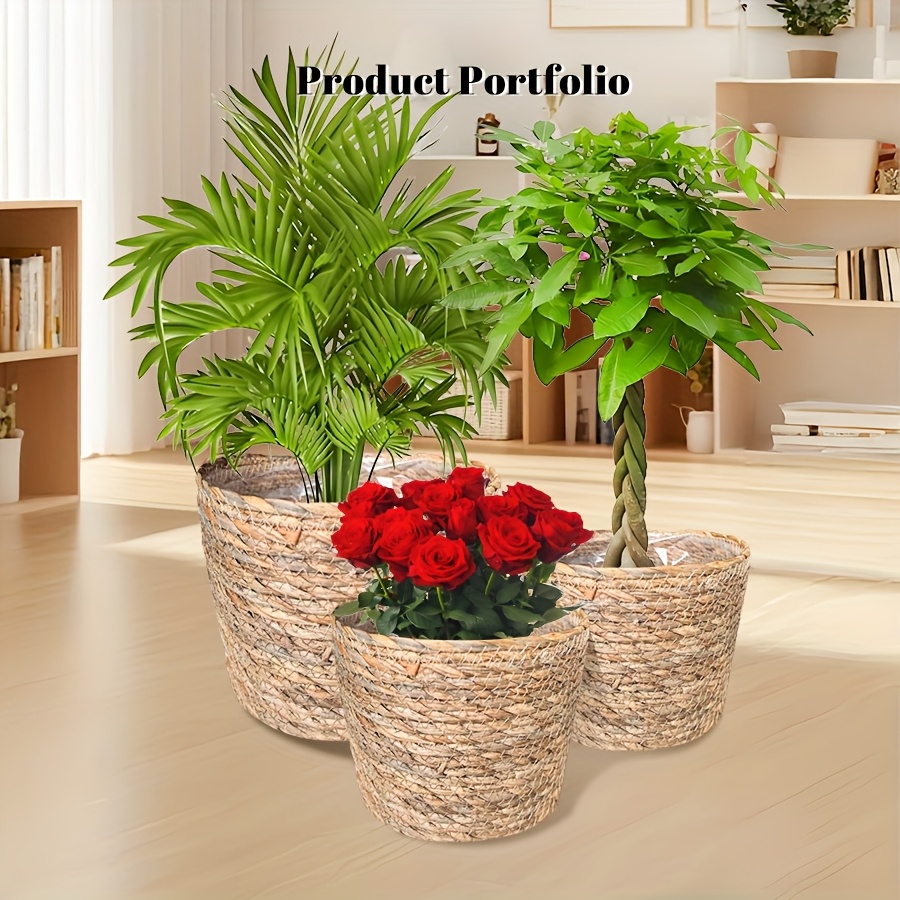 1/2/3pcs - Handmade Woven Natural Fiber Flower Pot - With Lining - Terra Weave Planter - Suitable For Indoor And Outdoor - Breathable Home For Pothos, Monstera, Succulents Gardening Gift Home Decor