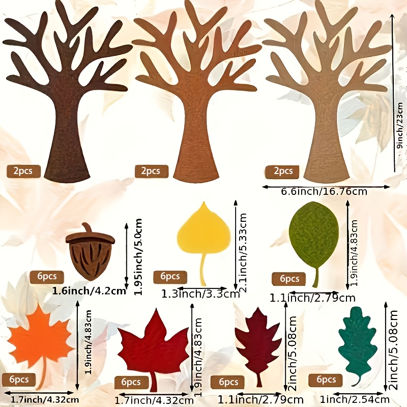 TEMU 48pcs Autumn Felt Tree Craft Kit, Maple Set For Thanksgiving, Halloween & Easter Party Favors | Classroom Wall Hanging Decor, Wedding Souvenirs