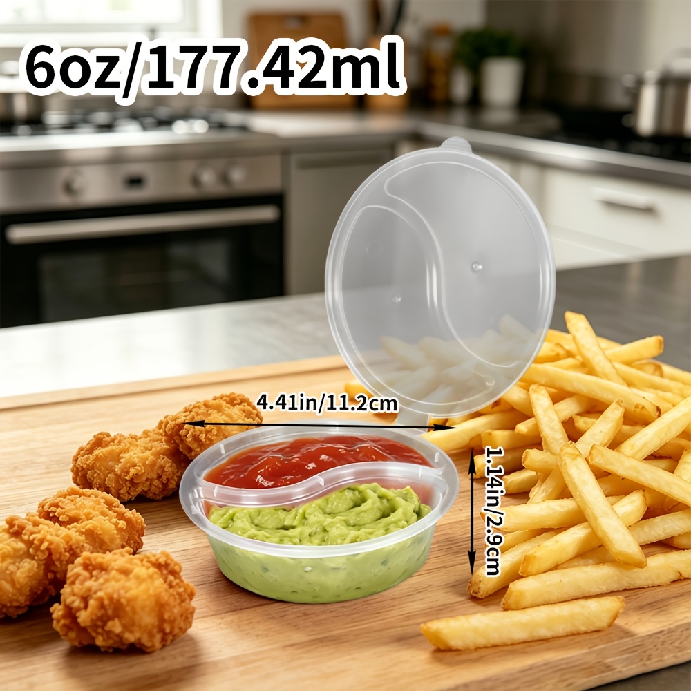 TEMU [50 Sets] Disposable Sauce Boxes, Jam Containers, And Reusable Dip Containers. 2 3-compartment Design, Perfect For , Ketchup, Salad Dressing,