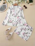 floral print button front skirt set elegant lapel collar long sleeve high waist patched pocket skirt outfits womens clothing