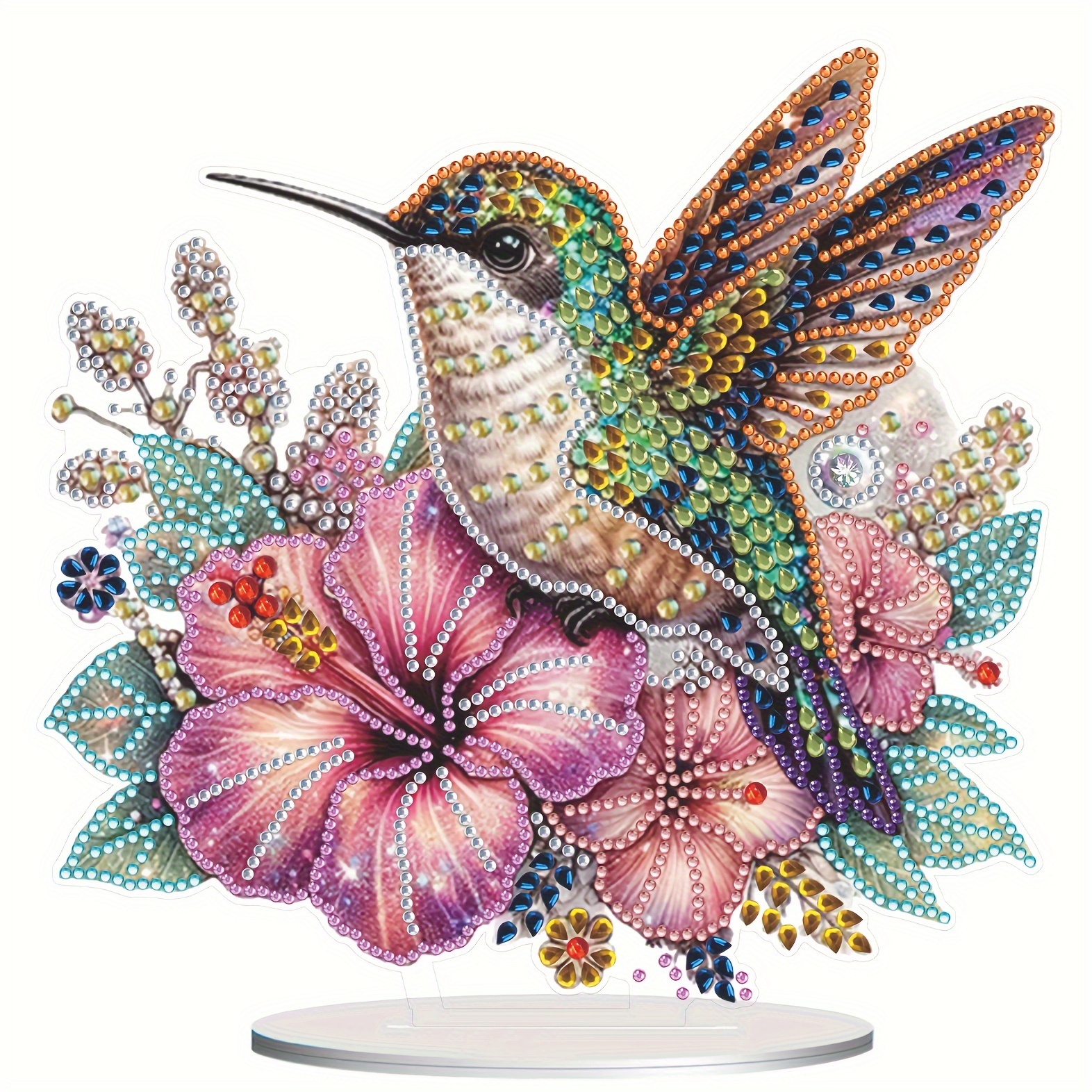 

5d Diamond Painting Kit - Animal Theme Hummingbird And Flower Diy Craft Mosaic Art - Irregular Shaped Acrylic Diamonds Tabletop Decor For Bedroom & Dining Room - Gift Box Included