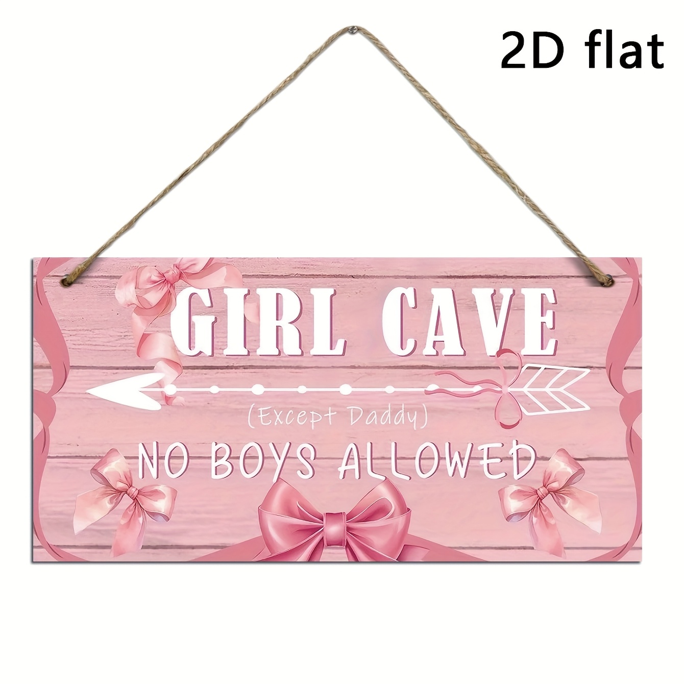 2D Flat, 1pc, Sign for a Cave, Wooden Wall Decoration with a Bow, Perfect Gifts for Fans of Pink, Decor for a Pink-Themed Room, No Boys Permitted Except for Dad in The Girls' Bedroom